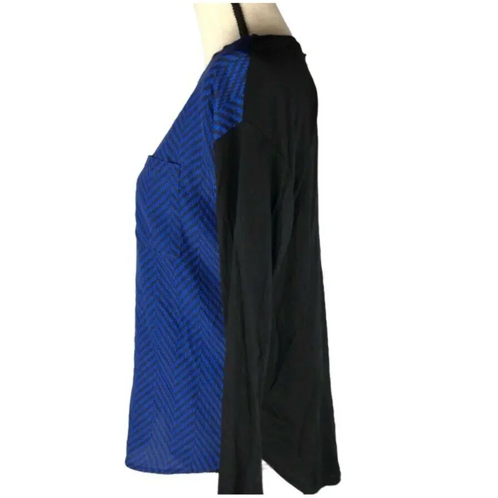 Michael Kors Tunic Blouse Long Sleeve Womens sz Sm Hi Low Colorblock Navy Blue